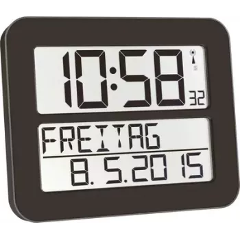 TFA TIMELINE MAX digitálne rádiové nástenné hodiny 60.4512.01 čierne