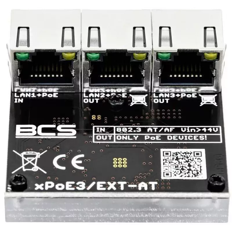 BCS BCS-xPoE3/EXT-AT 3-port PoE+ switch, 2x PoE+ 30W, 1x uplink, 250m EXTEND, kovový