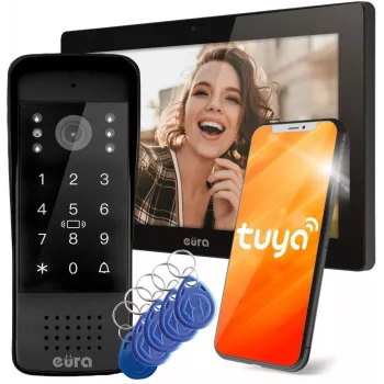 EURA VDP-86A3 10-palcový čierny videovrátnikový monitor s Tuya Smart App