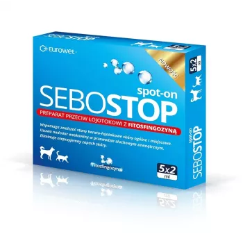 EWE EUROWET Sebostop Spot-on - roztok proti seborrhoe pre psov a mačky - 5 x 2 ml pipety