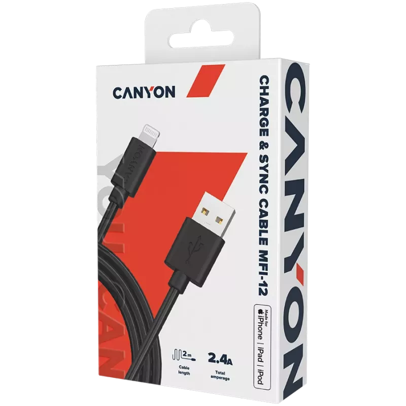 CANYON MFI-12 USB-A na Lightning kábel 2m čierny