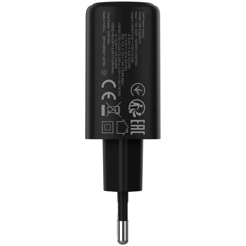 CANYON OnCharge 200 20W 1xPD 1xQC EU čierna nástenná nabíjačka
