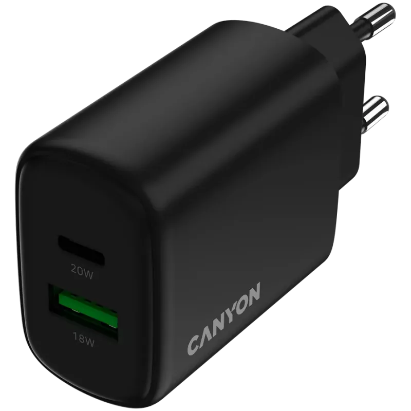 CANYON OnCharge 200 20W 1xPD 1xQC EU čierna nástenná nabíjačka