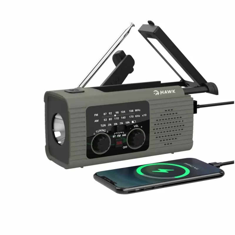 Hawk HWRDI410GN rádio solárne s dynamom a baterkou