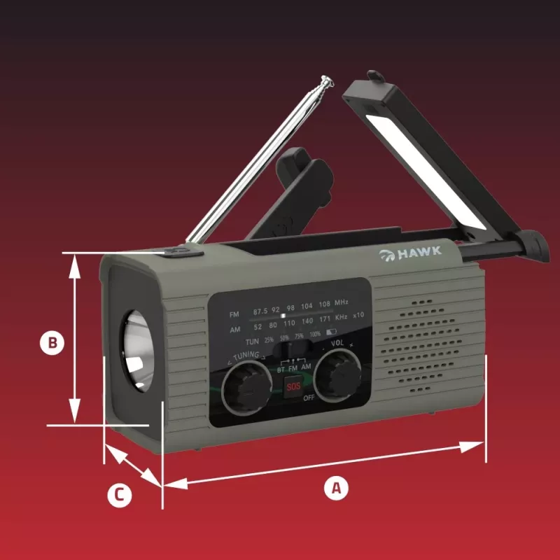 Hawk HWRDI410GN rádio solárne s dynamom a baterkou