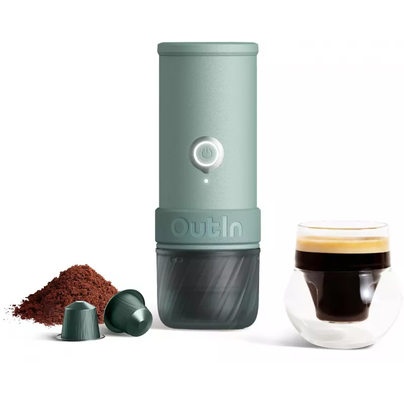 OUTIN prenosný elektrický kávovar Mino Canyon Green 20 Bar 80 ml USB-C