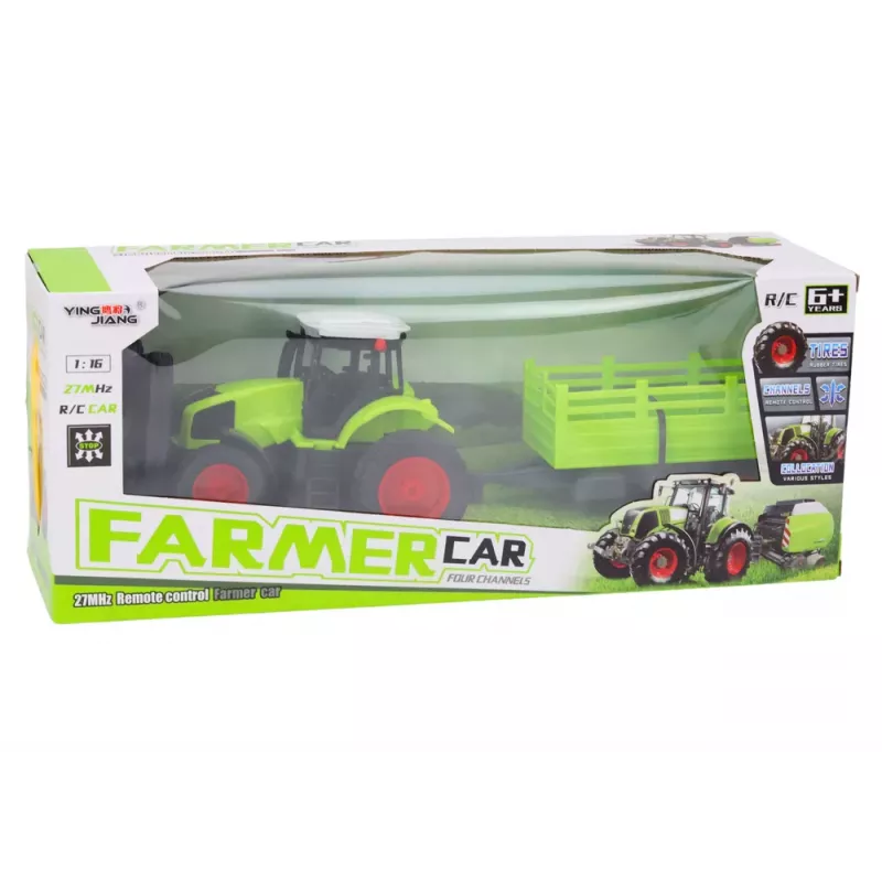 LEAN TOYS diaľkovo ovládaný RC traktor s prívesom 1:16 zelený