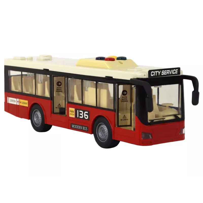 LEAN TOYS Autobus na batérie so svetlom a zvukom - Red City 1:16