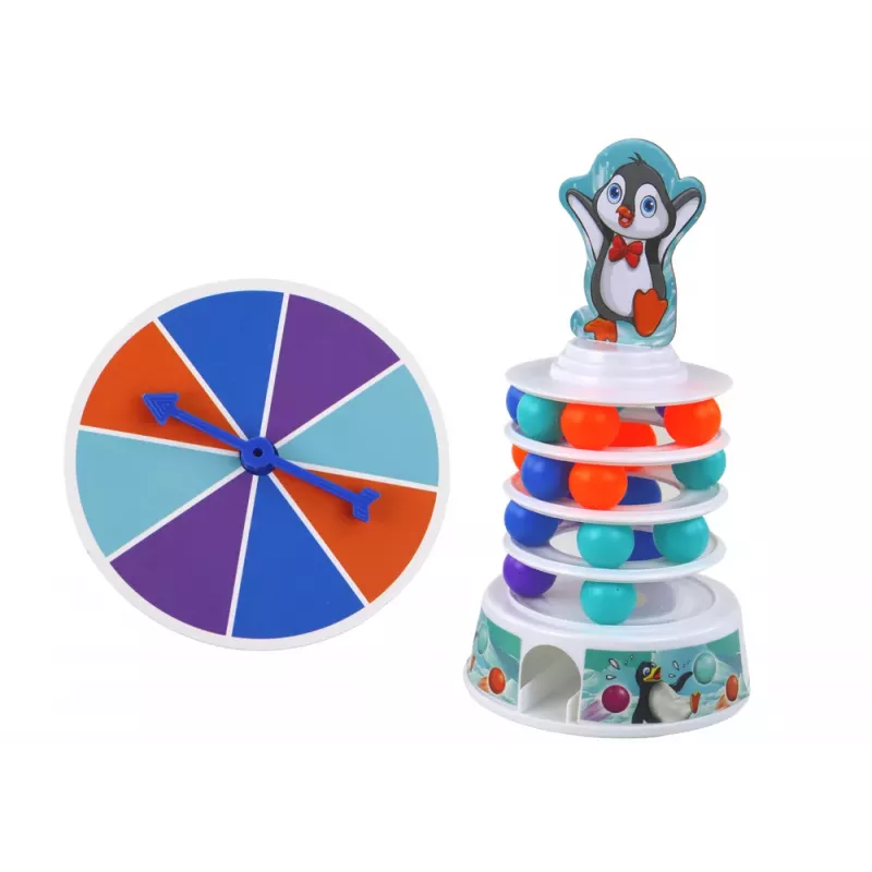 LEAN TOYS arkádová hra Penguin Balls sklzávacia veža s loptičkami