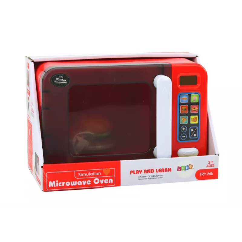 LEAN TOYS Mikrovlnná hračka, mikrovlnka červená, príslušenstvo