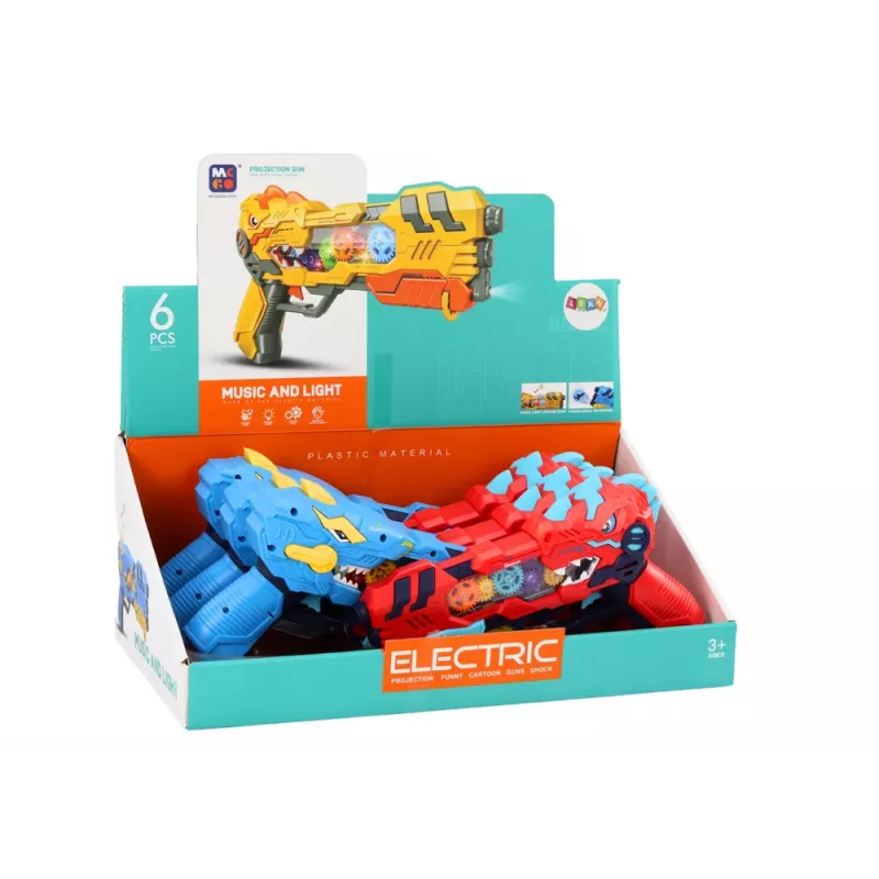 LEAN TOYS Projekčná pištoľ dinosaurus svetlá zvuky modrá červená