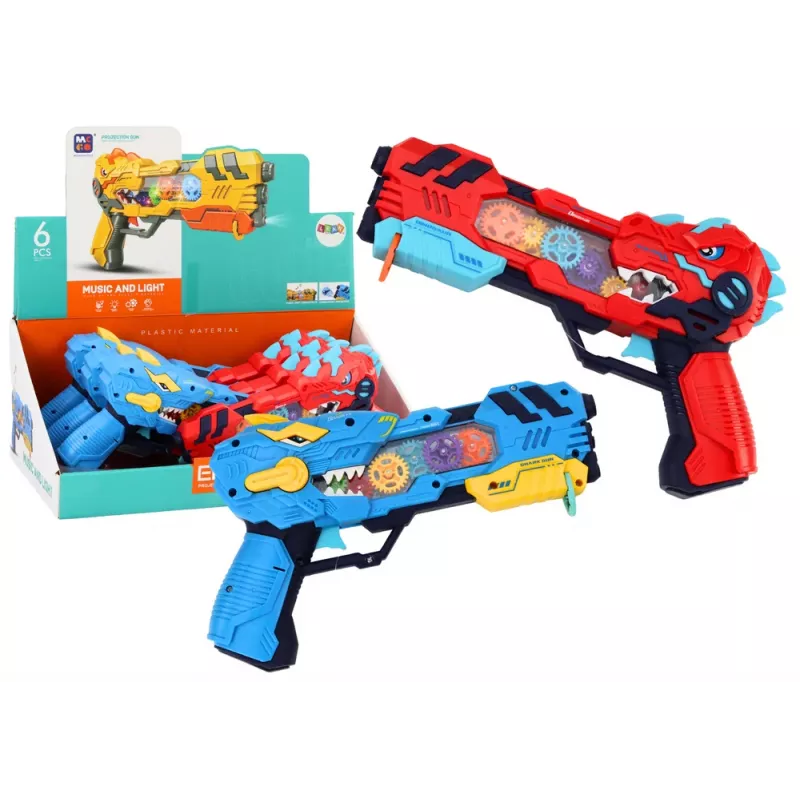 LEAN TOYS Projekčná pištoľ dinosaurus svetlá zvuky modrá červená