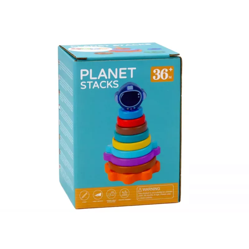LEAN TOYS Pyramídový triedič drevená pyramídová skladačka planéty vesmír 10 dielov