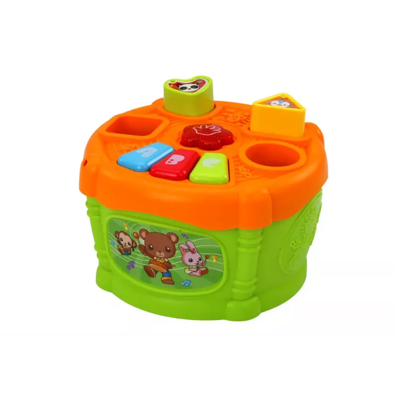 LEAN TOYS Interaktívny vzdelávací bubon tvary zelená a oranžová
