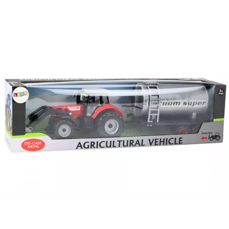 LEAN TOYS Poľnohospodársky traktor, bager s cisternou, pohon, červený
