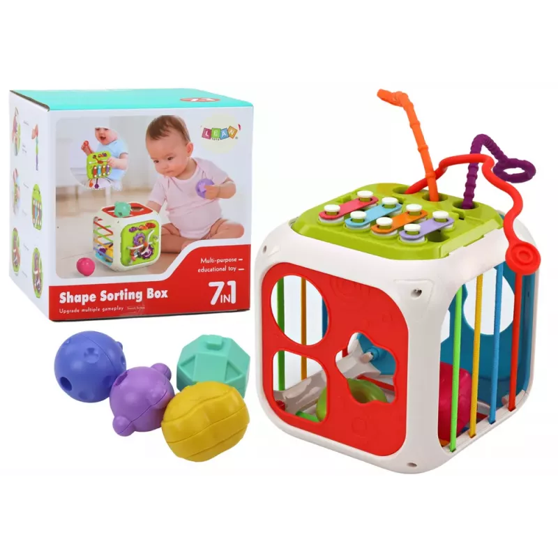 LEAN TOYS Vzdelávacia kocka pre bábätká, triedič, 7v1