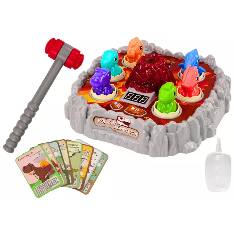 LEAN TOYS Arkádová hra Wac A Mole, dinosaurus sopka, efekt dymu, svetlá, zvuky