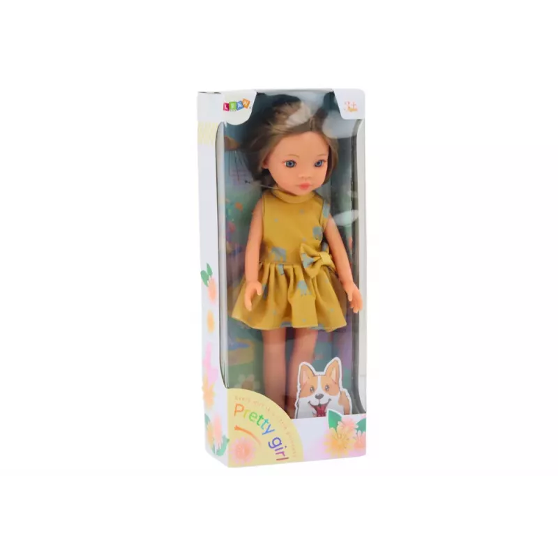 LEAN TOYS Bábika žlté šaty hnedé vlasy veľká bábika 33cm