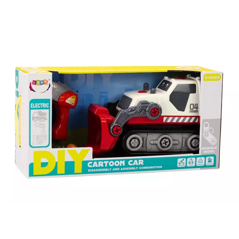 LEAN TOYS Kreslený pásový bager na otáčanie DIY biely