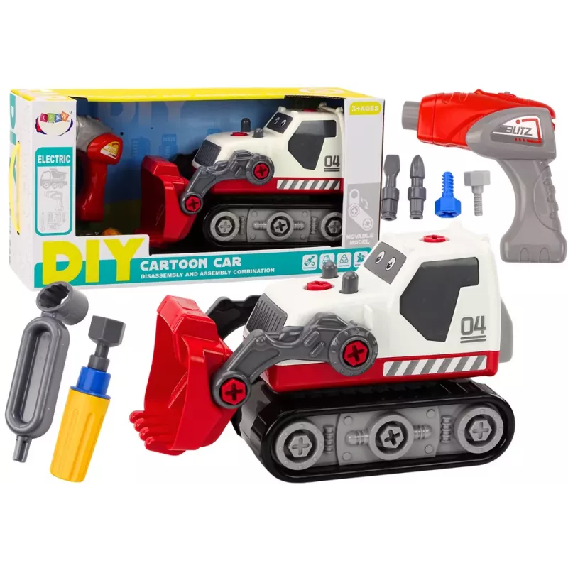 LEAN TOYS Kreslený pásový bager na otáčanie DIY biely