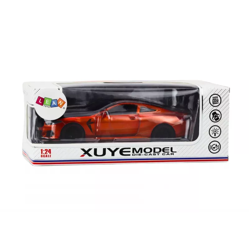 LEAN TOYS športové auto kovové s trecím pohonom a otváracími prvkami 1:24 oranžové