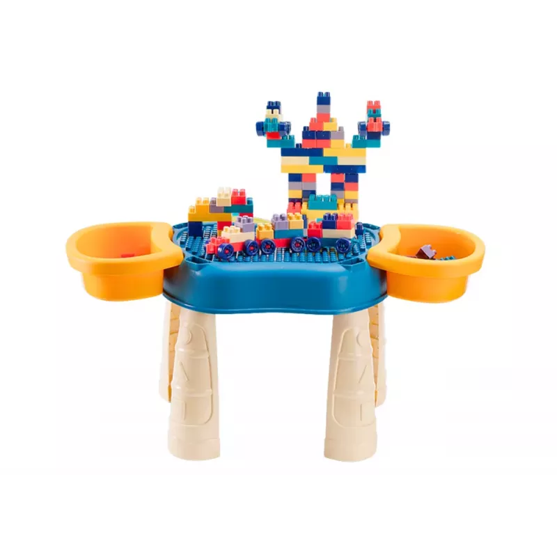 LEAN TOYS Multifunkčný stolík 4v1 stavebné kocky rybolov maľovanie modrý