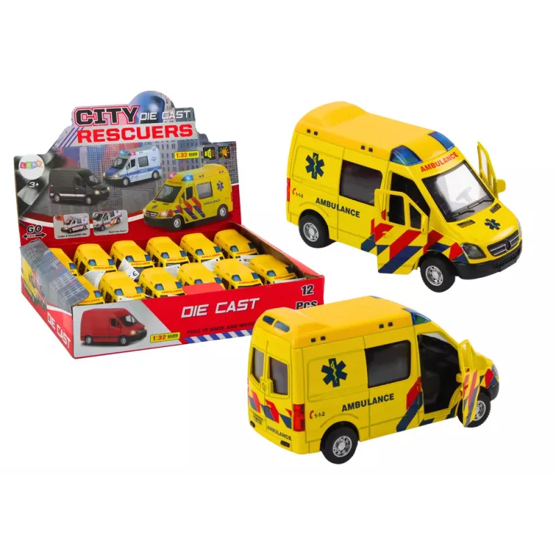 LEAN TOYS Sanitka 1:32 otváracie dvere svetlá zvuky pohon žltá