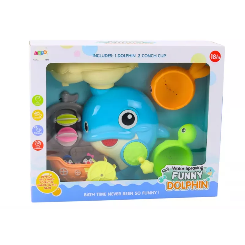 LEAN TOYS Modrá sada vodných hračiek delfín do kúpeľa