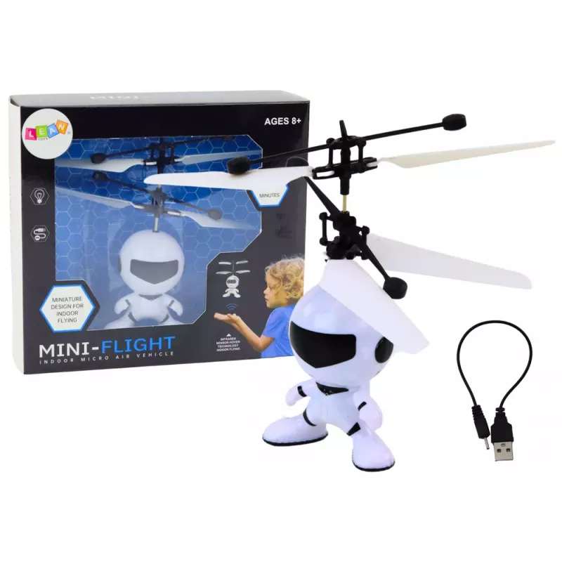LEAN TOYS Lietajúci astronaut dron vrtuľník ovládaný rukou biely