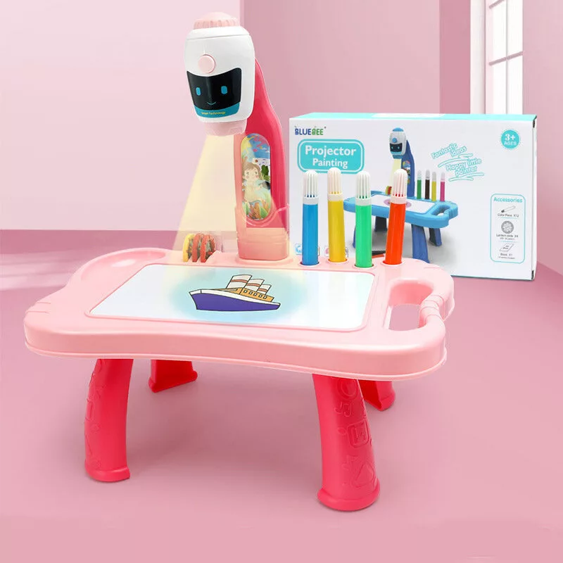 LEAN TOYS mini projektor robot stolík 2v1 príslušenstvo ružový