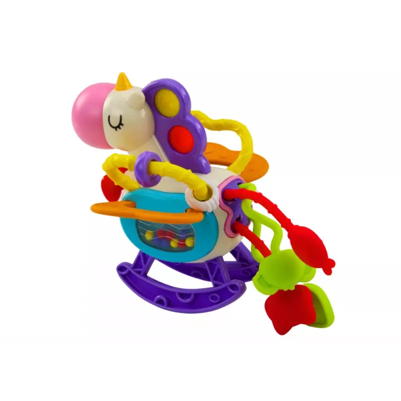 LEAN TOYS Senzorická hračka kôň gumené hrkálkové prvky