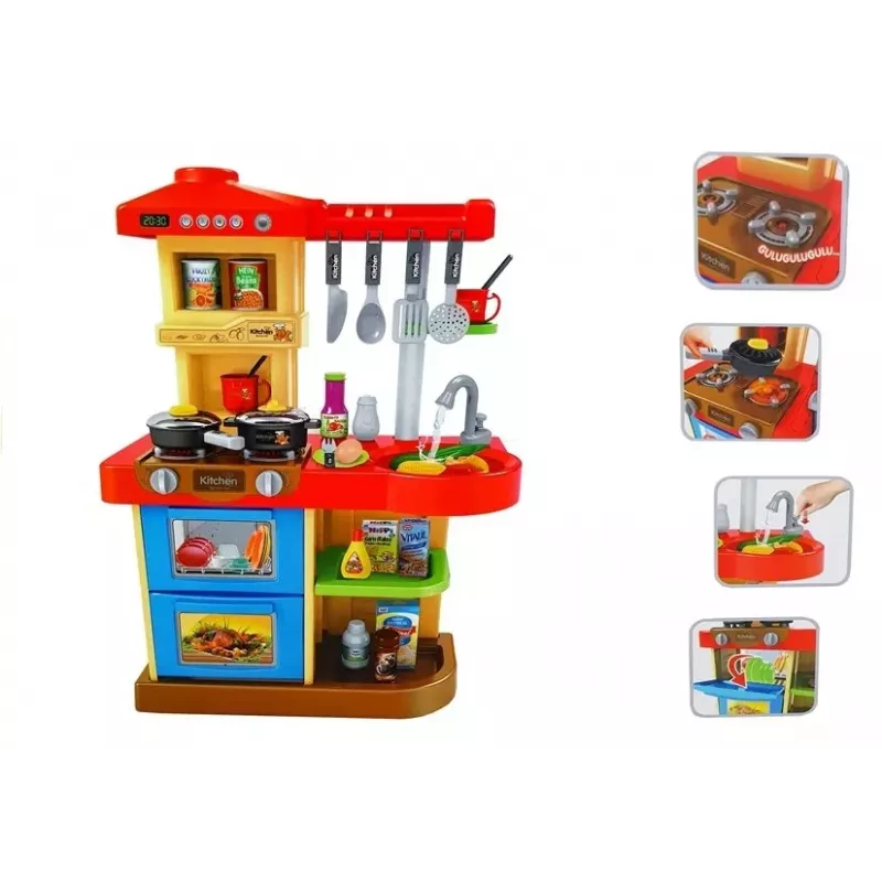 LEAN TOYS Detská kuchynka so zvukmi a skutočným vodovodným kohútikom