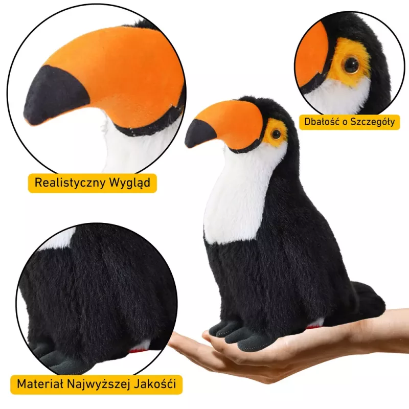LEAN TOYS Plyšová hračka maskot maznavý tukan vták čierno-biely 30cm