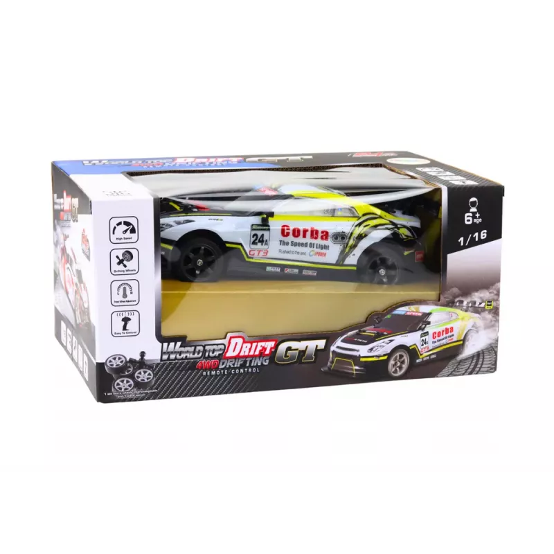 LEAN TOYS RC športové auto 1:16 drift vymeniteľné kolesá bielo-žlté