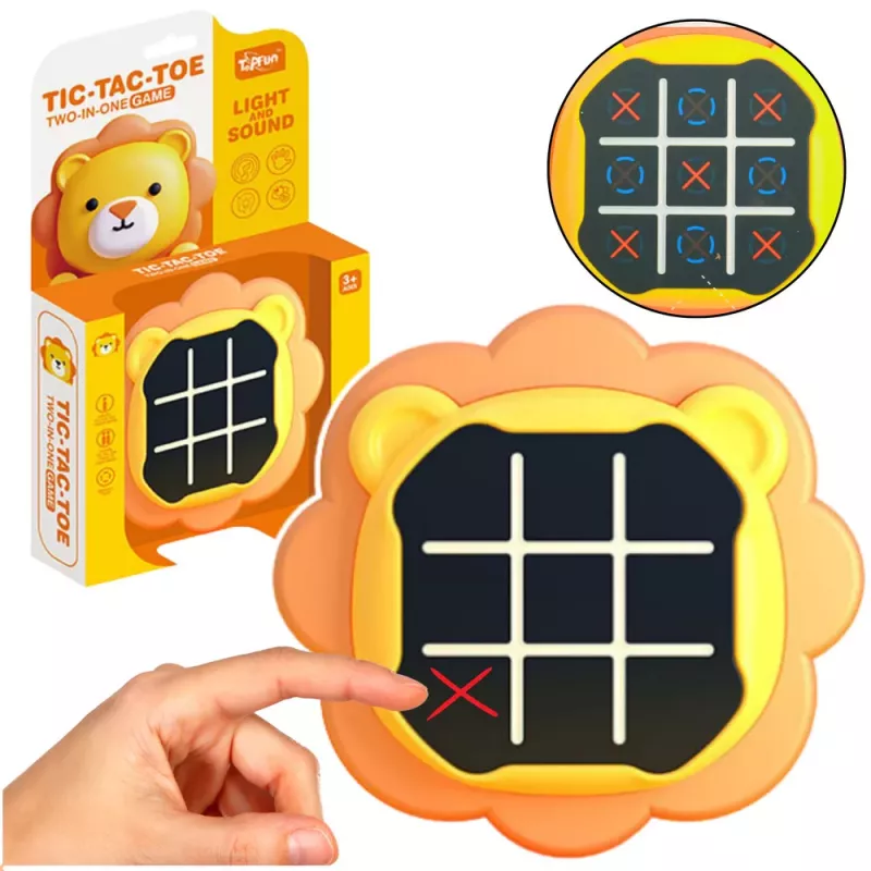 LEAN TOYS Elektronická hra 3v1 piškvorky memory lev oranžová