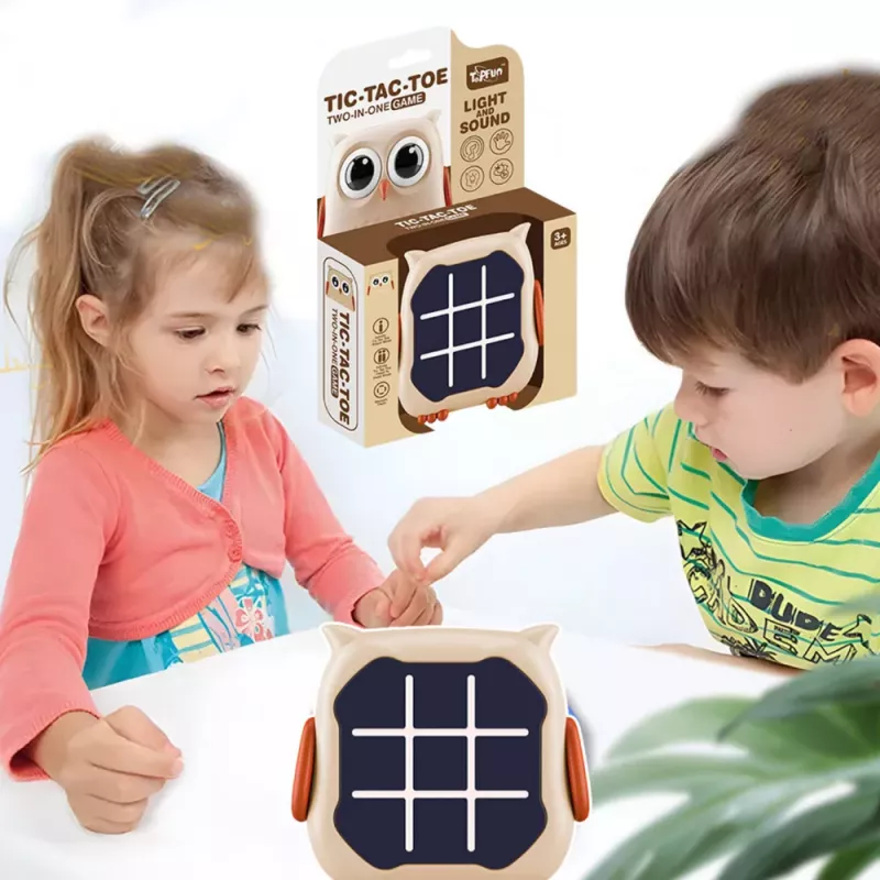 LEAN TOYS Elektronická hra 3v1 piškvorky memory sova béžová