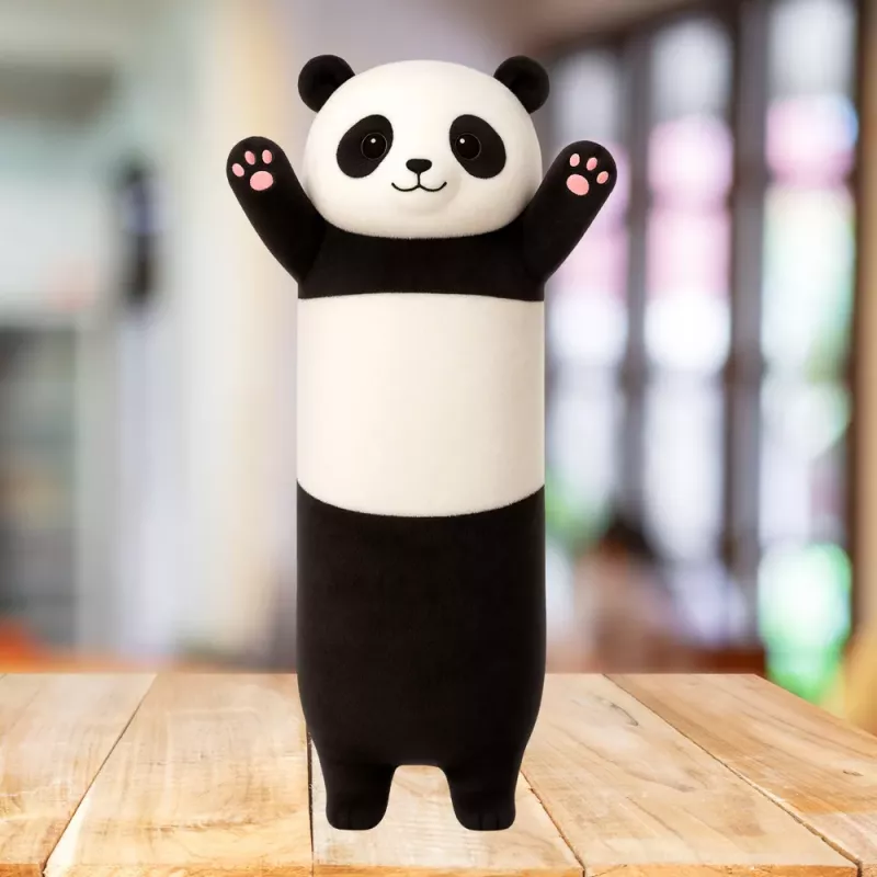 LEAN TOYS plyšová panda maskot vankúš podlhovastý valec čiernobiely 70 cm