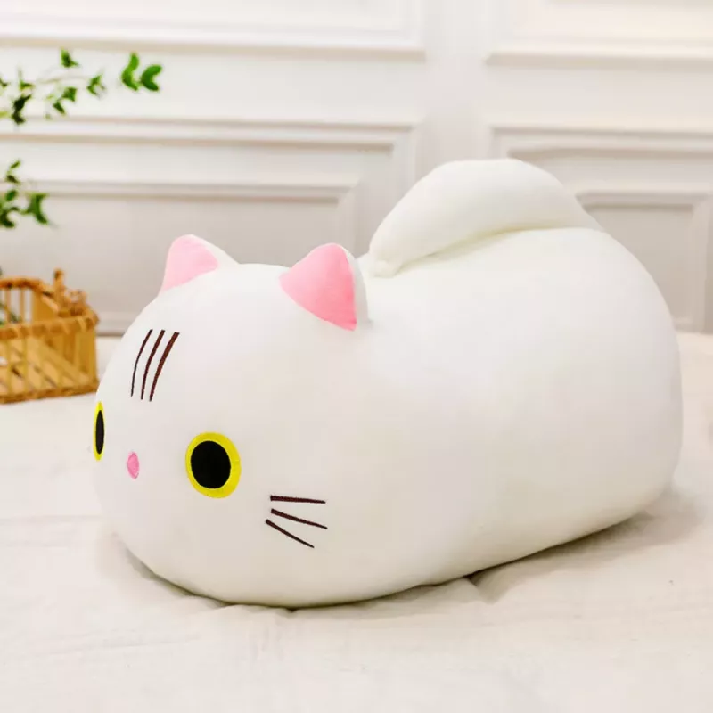 LEAN TOYS plyšová maskot plyšák mačka s dlhým chvostom biela 40 cm