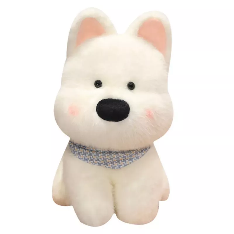 LEAN TOYS plyšová maskot plyšák pes s modrým šálom biely 33 cm