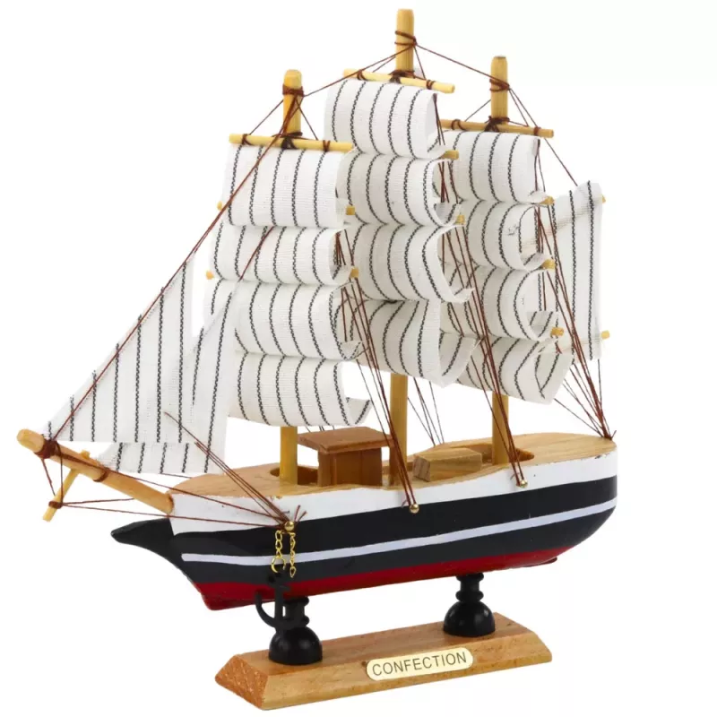 LEAN TOYS Zberateľský kus dekoratívna plachetnica čierno-biela 21x21cm
