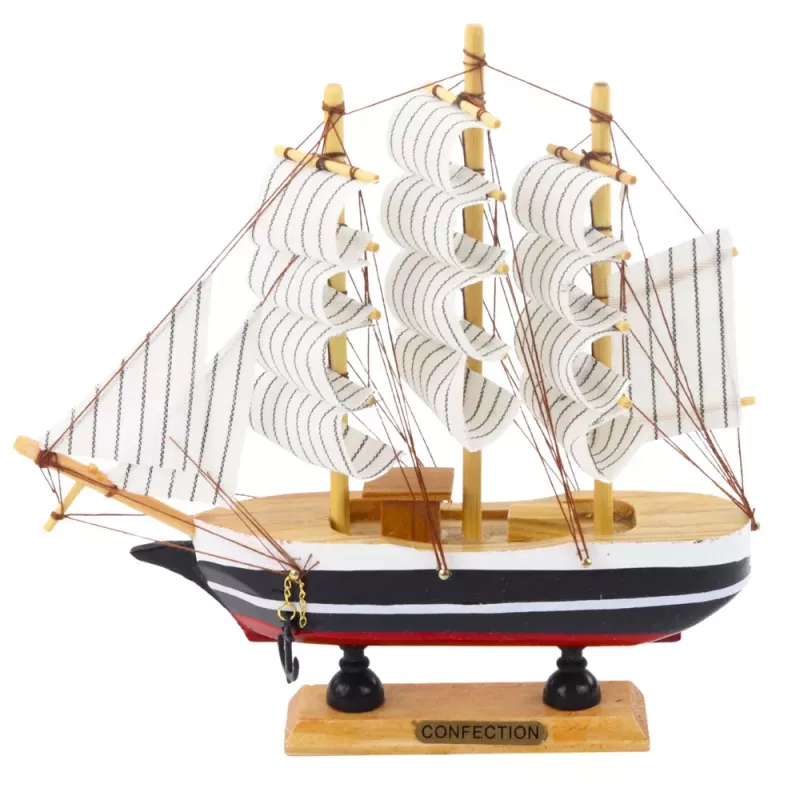 LEAN TOYS Zberateľský kus dekoratívna plachetnica čierno-biela 21x21cm