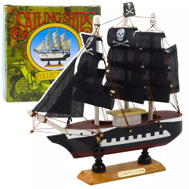 LEAN TOYS Zberateľský kus dekoratívna pirátska plachetnica čierna 20x20cm
