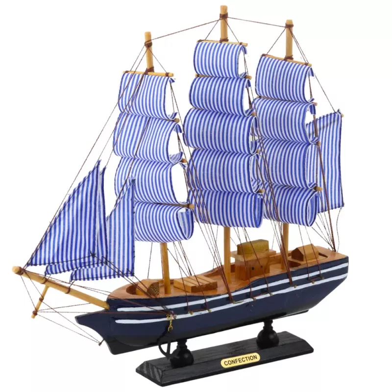 LEAN TOYS Zberateľský kus dekoratívna plachetnica biela a modrá 33x31cm