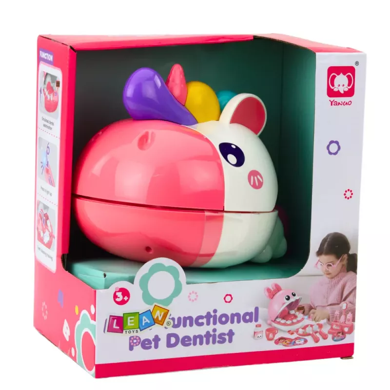 LEAN TOYS Jednorožec vzdelávacia sada zubár lekár ružová