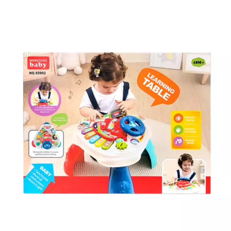 LEAN TOYS Interaktívny učebný stolík s volantom, trojuholníkový, farebný
