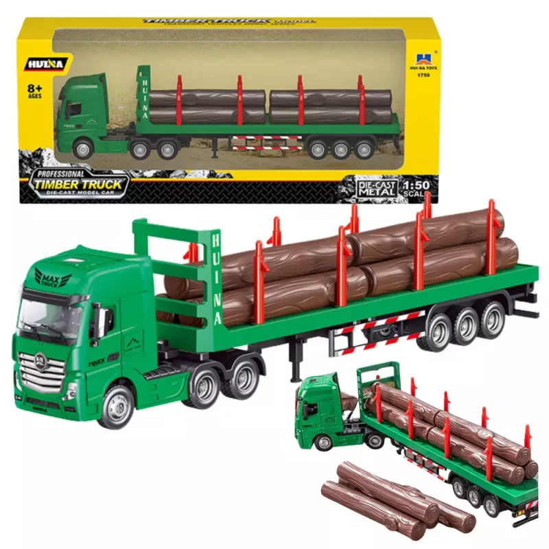 Huina 1:50 prepravník dreva kovový die-cast model zelený