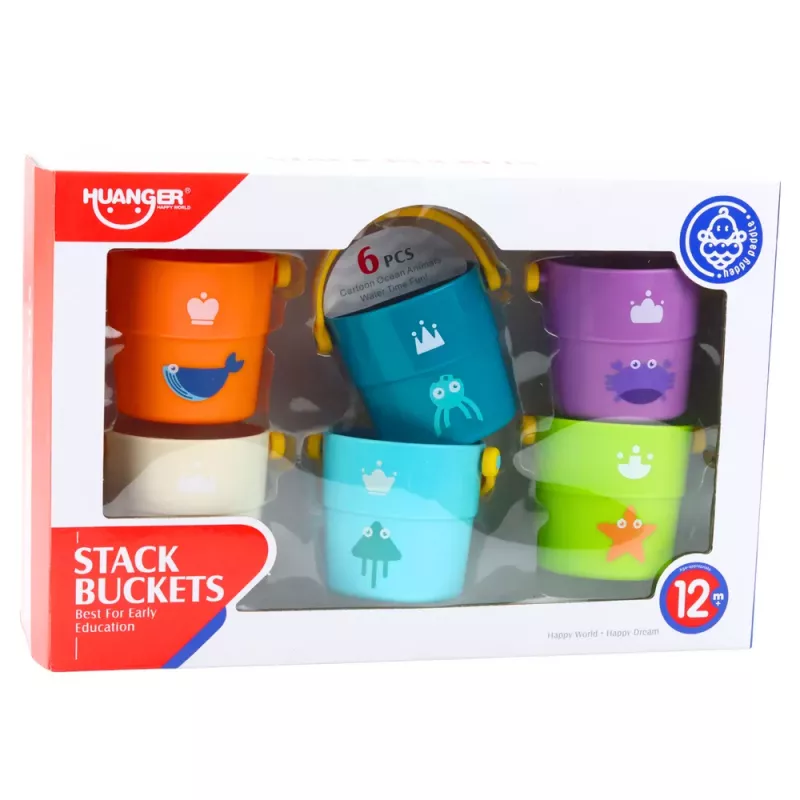 LEAN TOYS sada vedierok do kúpeľa s otvormi farebná 6 ks