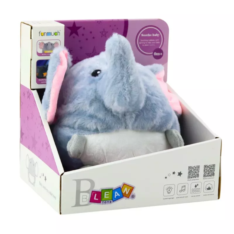 LEAN TOYS plyšový slon pomôcka na zaspávanie so svetlom a zvukom, sivý