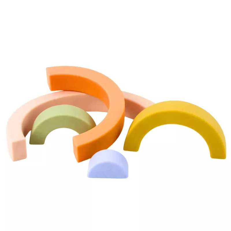 LEAN TOYS Dúhové puzzle pre batoľatá pastelové gumené kocky 5 ks