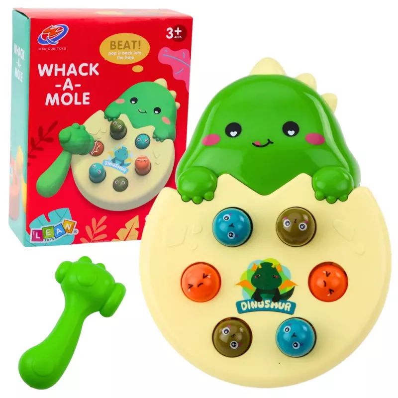 LEAN TOYS Mini Whack A Mole dinosaurové vajíčko zručnostná hra zelená
